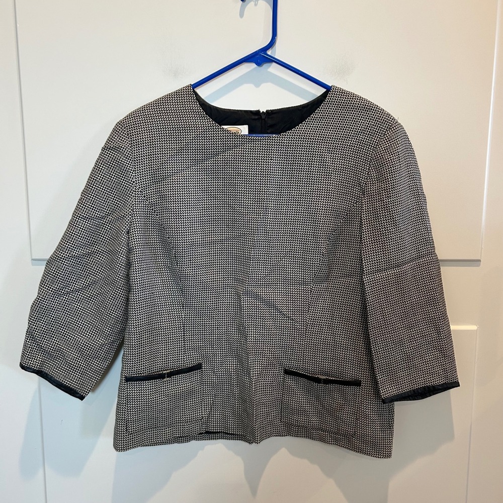 Talbots‎ Petites 100% Wool Houndstooth Blazer Jacket Black White 14P 3/4 Sleeve